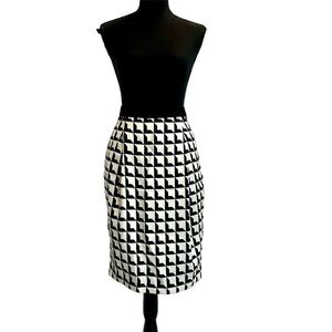 Malene Birger Black ivory white pleated check houndstooth pencil skirt pockets